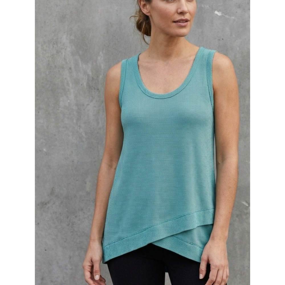 Soft Surroundings Teal Striped Crossover Tulip Hem Sleeveless Tank Top Medium